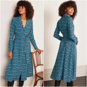 Boden navy and green print shirtdress